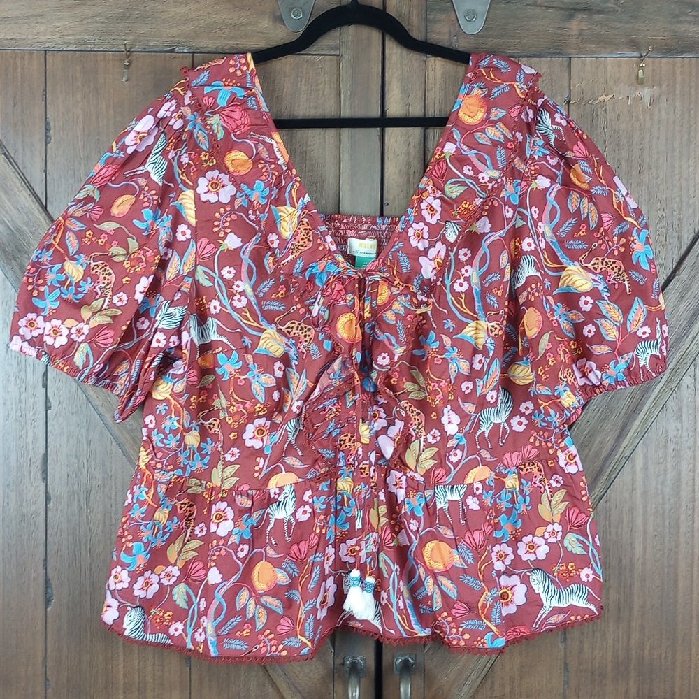 Anthropologie Maeve Brown cotton blouse 3x NWT